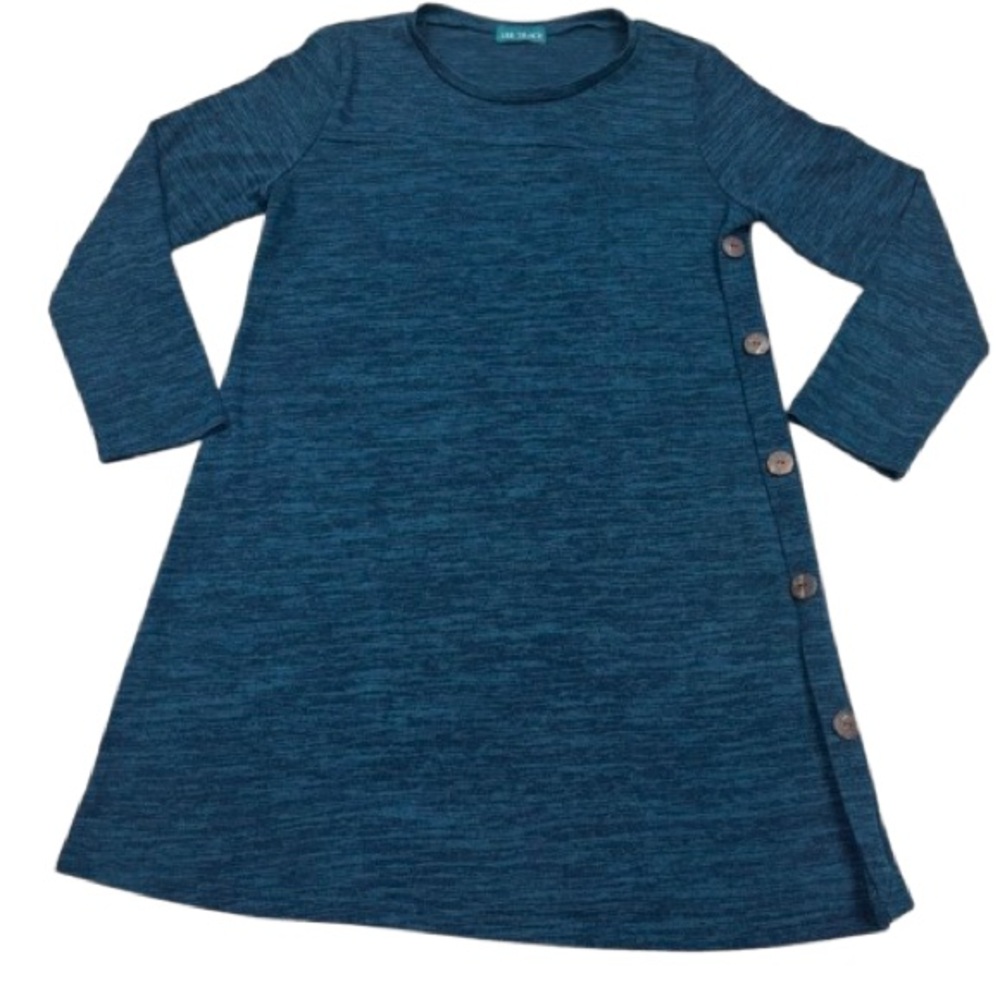 Lee Tracy Teal Blue Long Sleeve Knit Dress Size L Button Detail